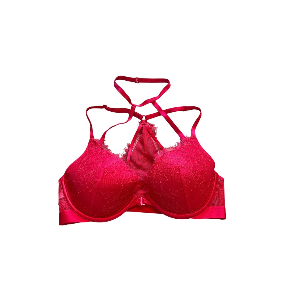 Victoria's Secret Red Floral Lace Front-Clasp Push-Up Racerback Bra 395231-GQT